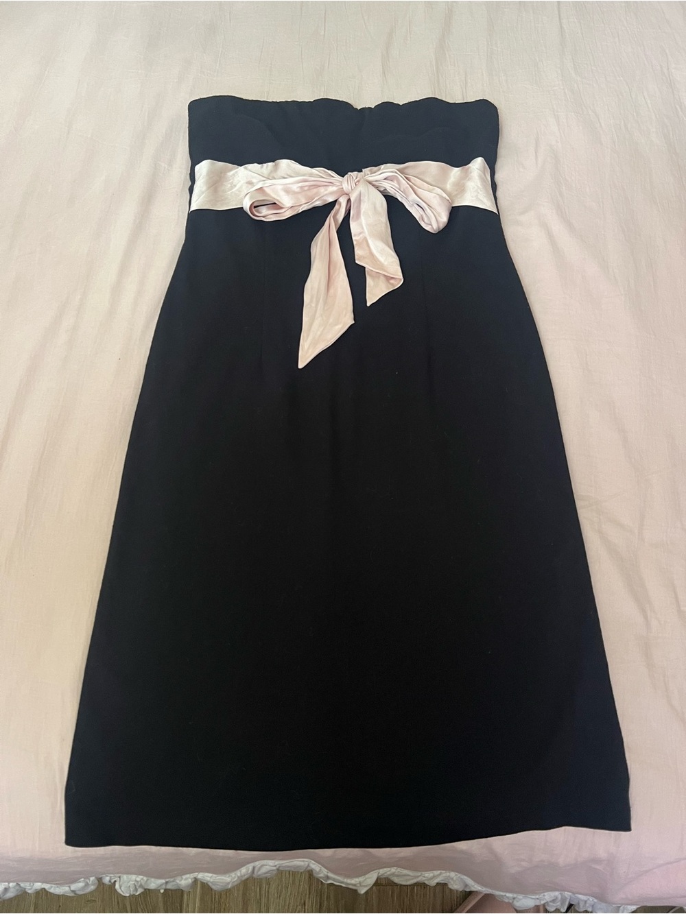 Strapless Black Dress with Light Pink Sash